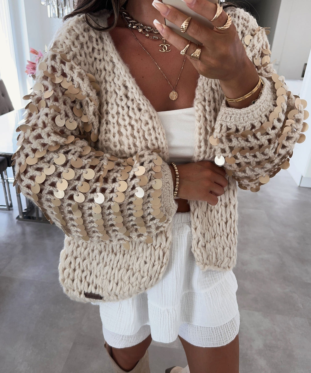 Pailletten Cardigan Ruia Beige