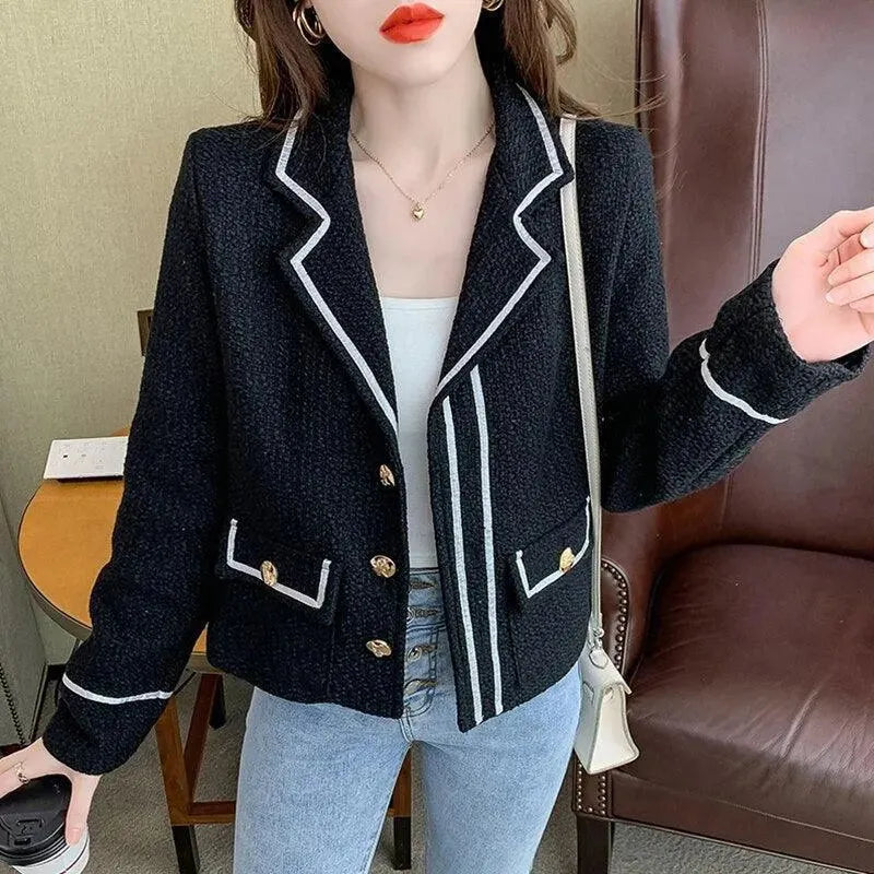 Heidi-Mode | Klappentas Knopf Kurz Tweed Jacke Frauen