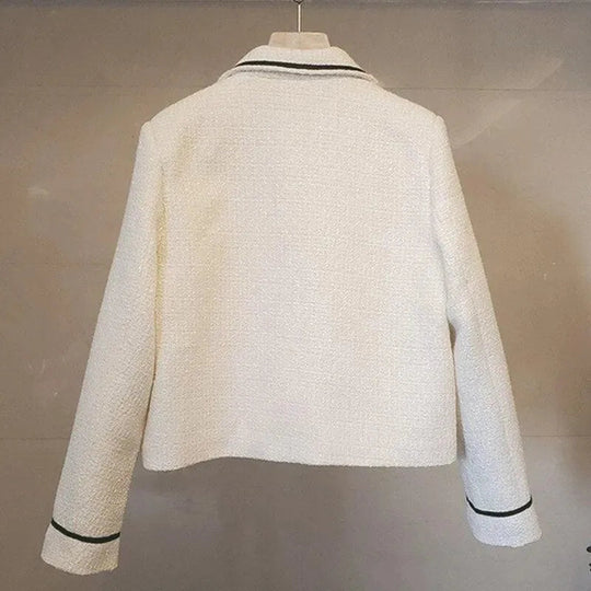 Heidi-Mode | Klappentas Knopf Kurz Tweed Jacke Frauen