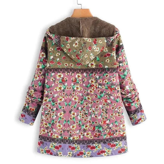 Heidi-Mode | Floral Kapuzen Damen Fleece Mantel