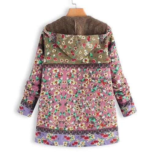 Heidi-Mode | Floral Kapuzen Damen Fleece Mantel