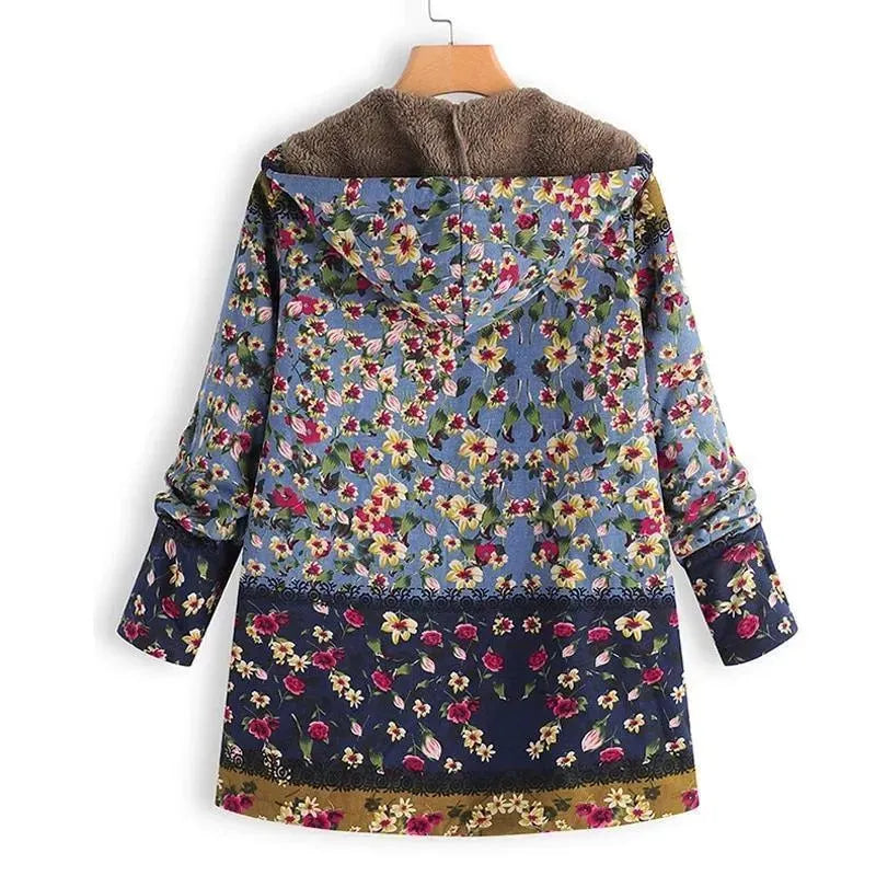 Heidi-Mode | Floral Kapuzen Damen Fleece Mantel