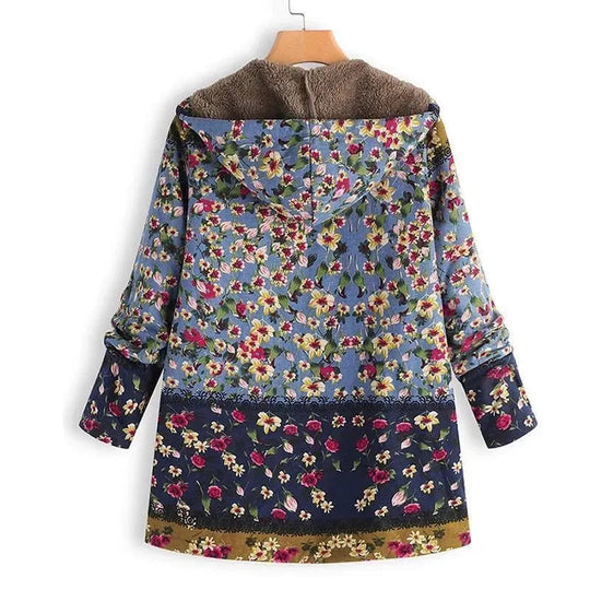 Heidi-Mode | Floral Kapuzen Damen Fleece Mantel