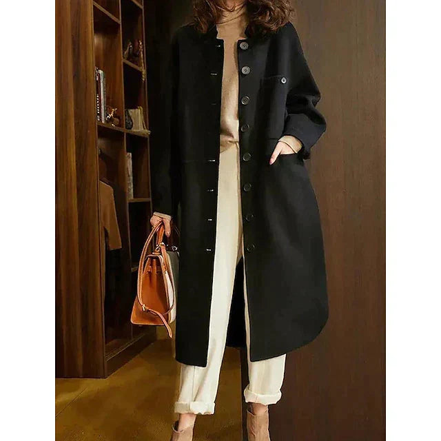 Heidi-Mode | Mantel Lang Elegante Silhouette Breite Revers Bequem Lockere Passform