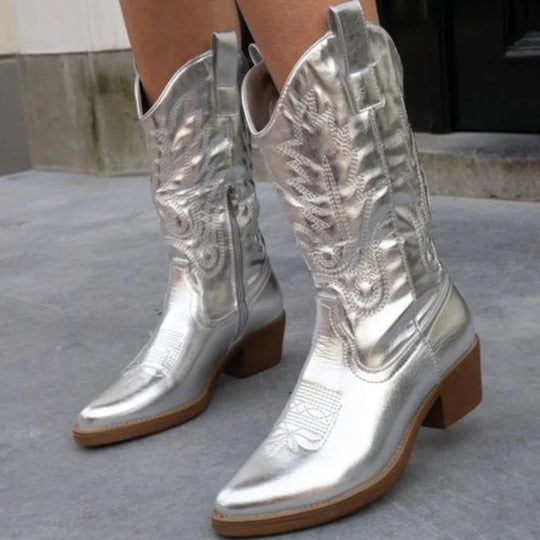 Elegante metallische Cowboy-Stiefel
