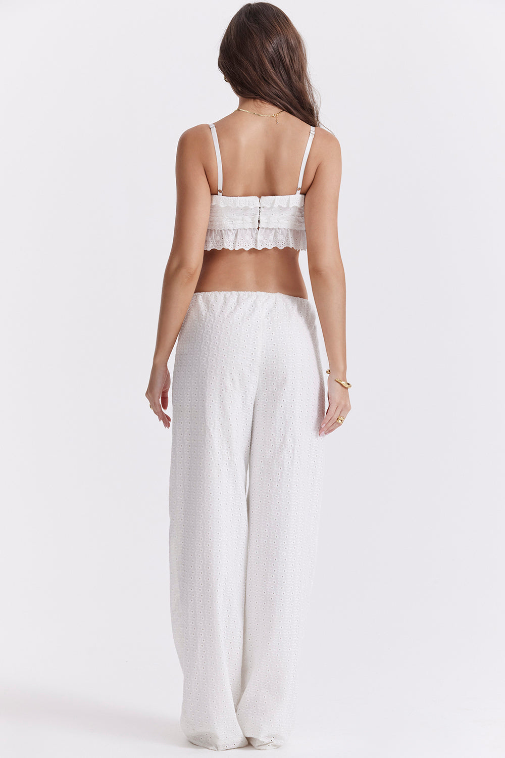 Heidi-Mode | Weißes Broderie Anglais Bralette Top mit Hose