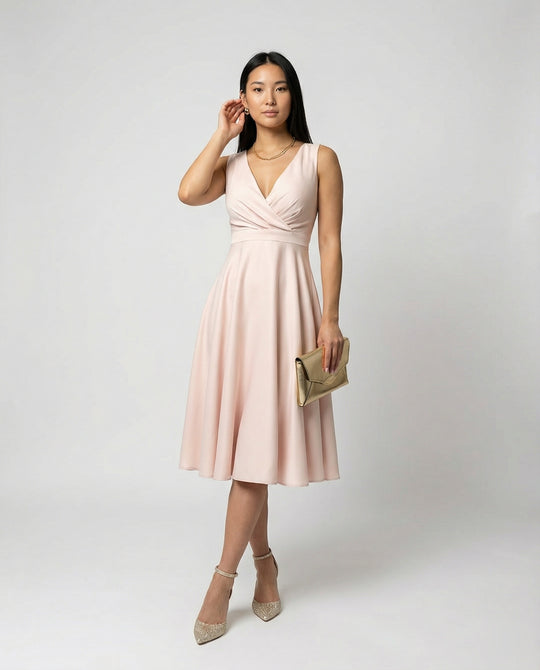 Midi-Kleid in A-Linie, Reißverschluss, Riemen, V-Ausschnitt, ärmellos, elegant, für Damen, Cocktailparty