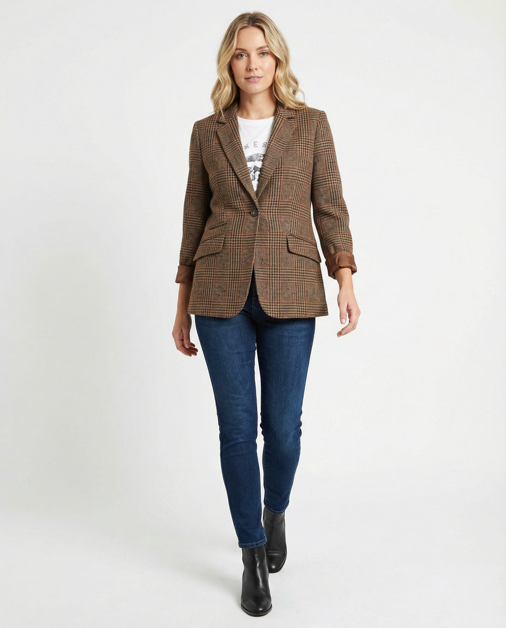 Karierter Blazer mit Revers und einem Knopf