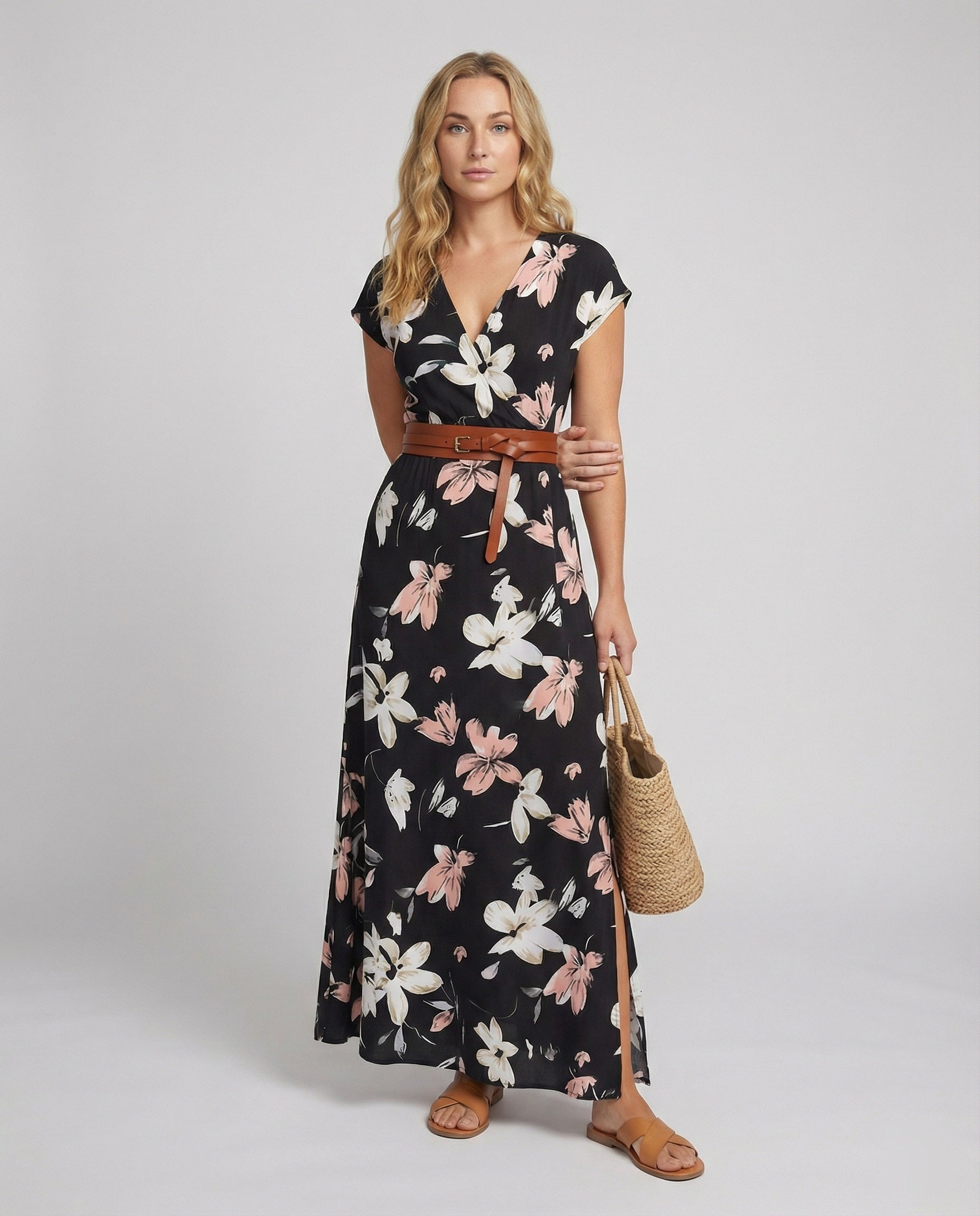 Boho Langes Maxikleid mit Blumenmuster für Sommer & Urlaub | Heidi-Mode
