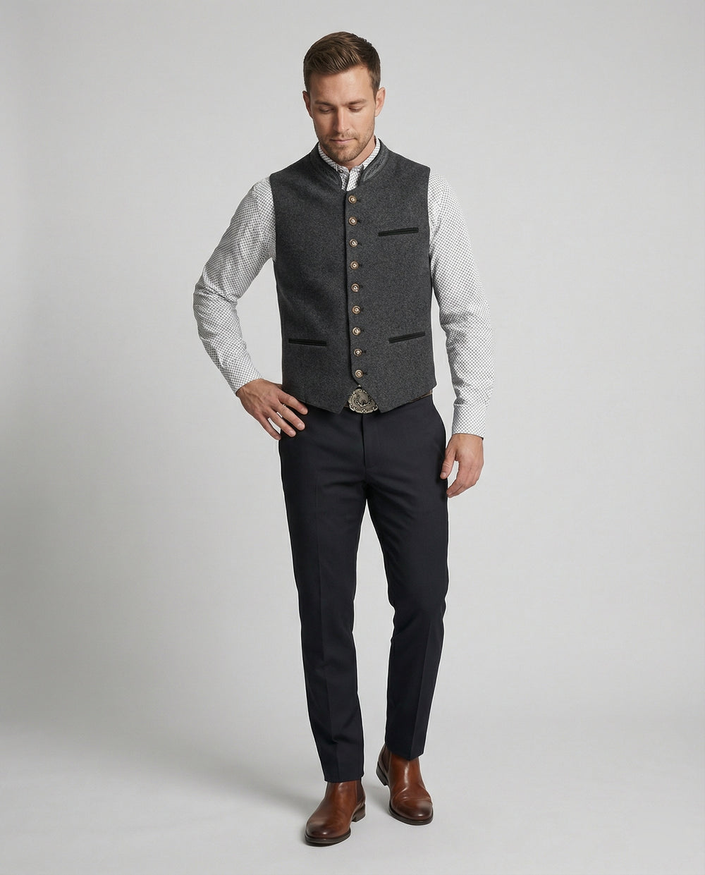 Heidi-Mode - Elegante Herren Trachtenweste Grau Traditionell