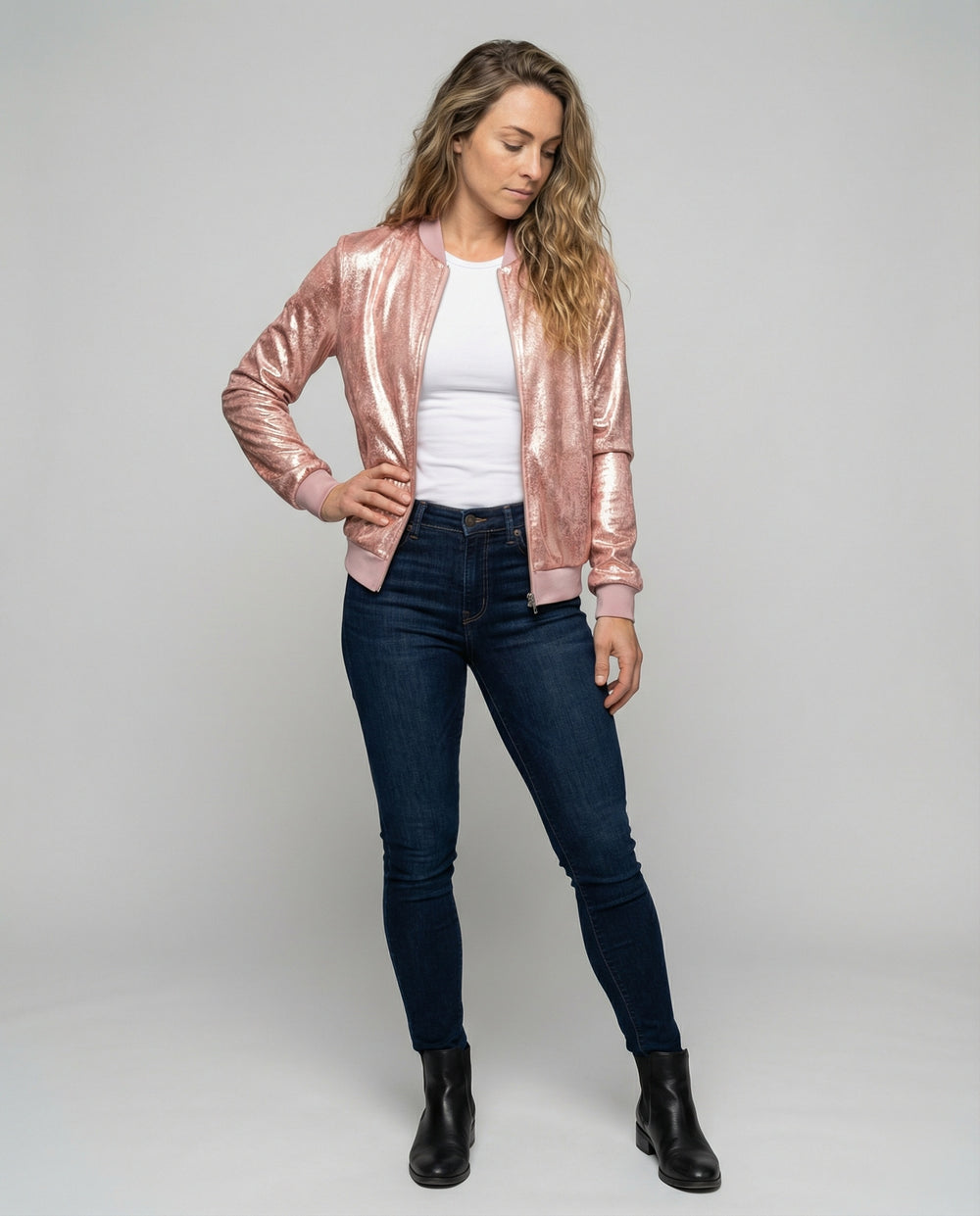 Damen Glänzende Bomberjacke mit Reißverschluss Heidi-Mode