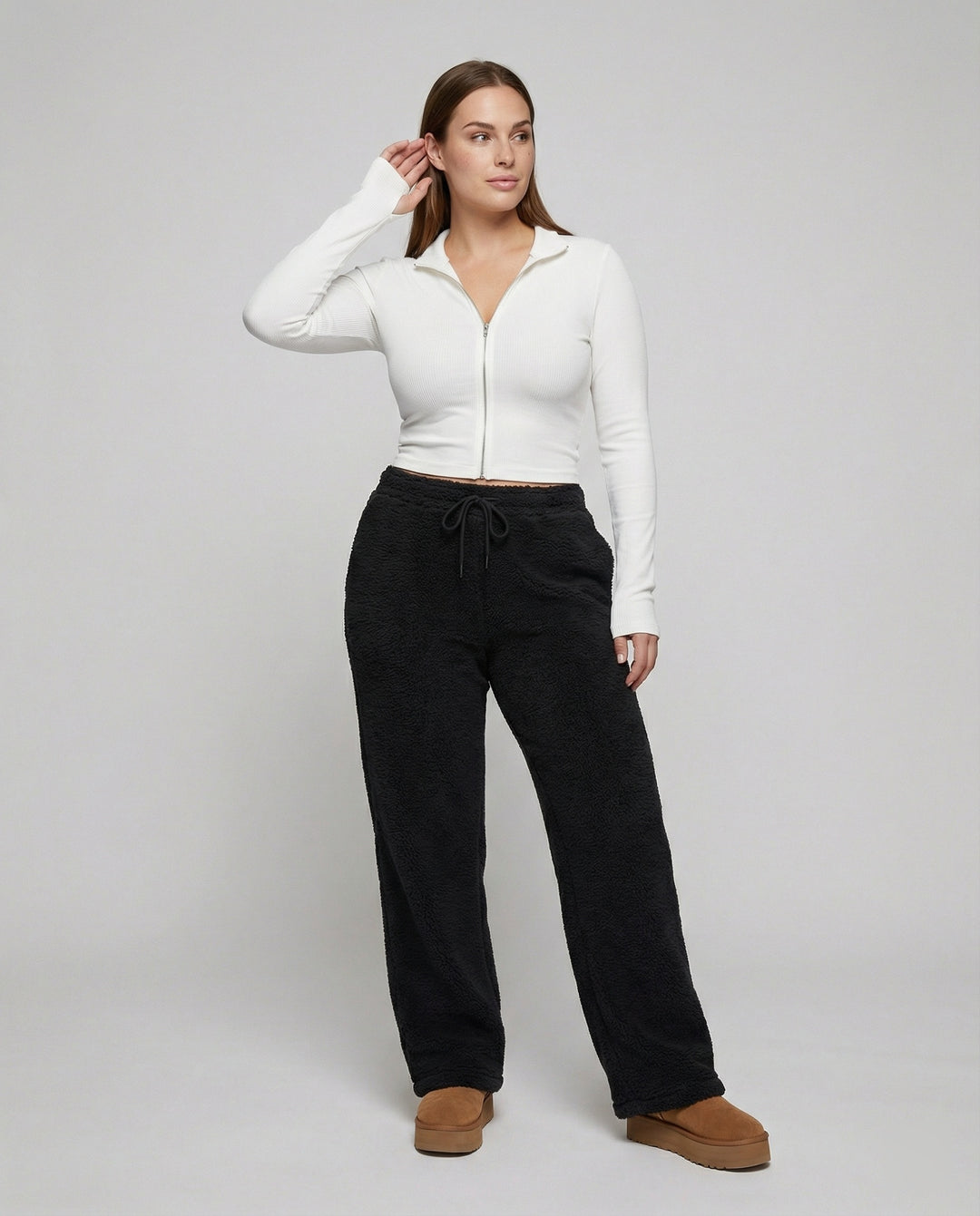 Damen kuschelige Fleece-Hose mit weitem Schnitt Heidi-Mode