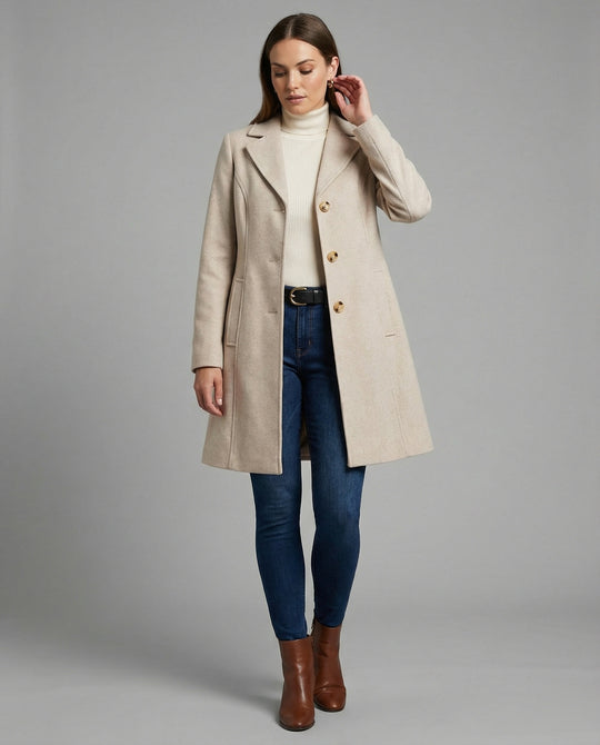 Damen eleganter Langblazer mit modernem Kragen und tailliertem Schnitt Heidi Mode