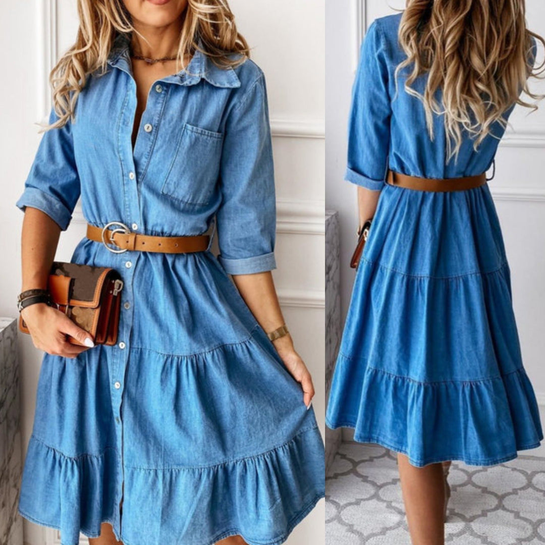 Blaues Denim-Kleid mit Rüschen