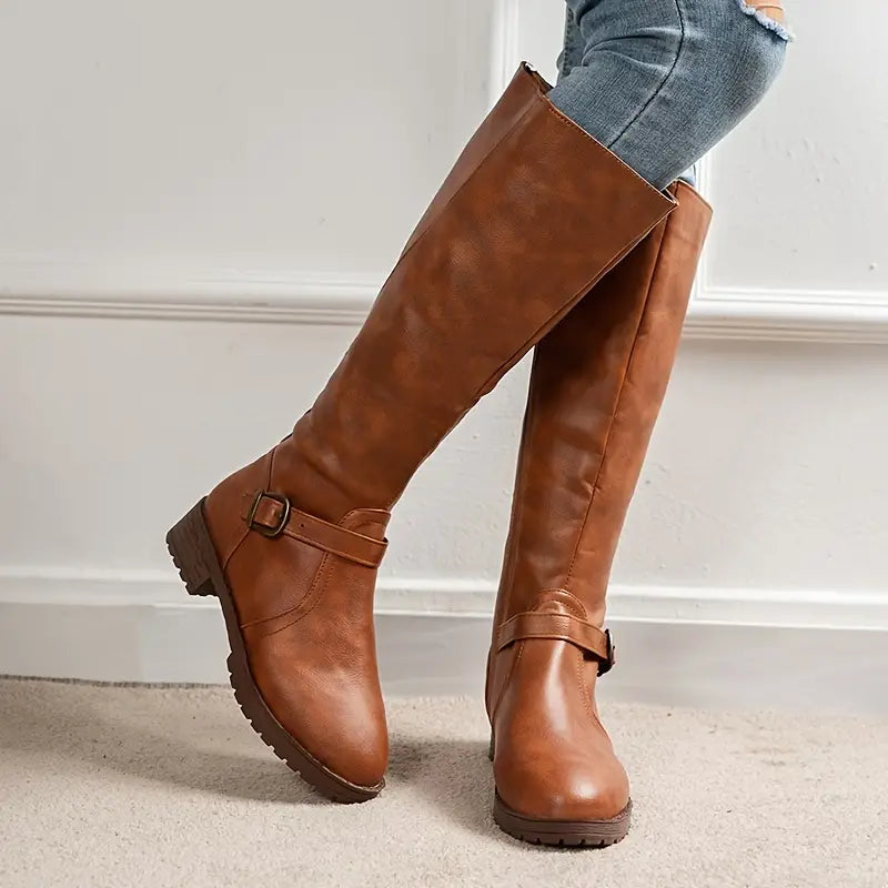 Heidi-Mode | Leder Kniehohe Stiefel mit Absatz für Frauen
