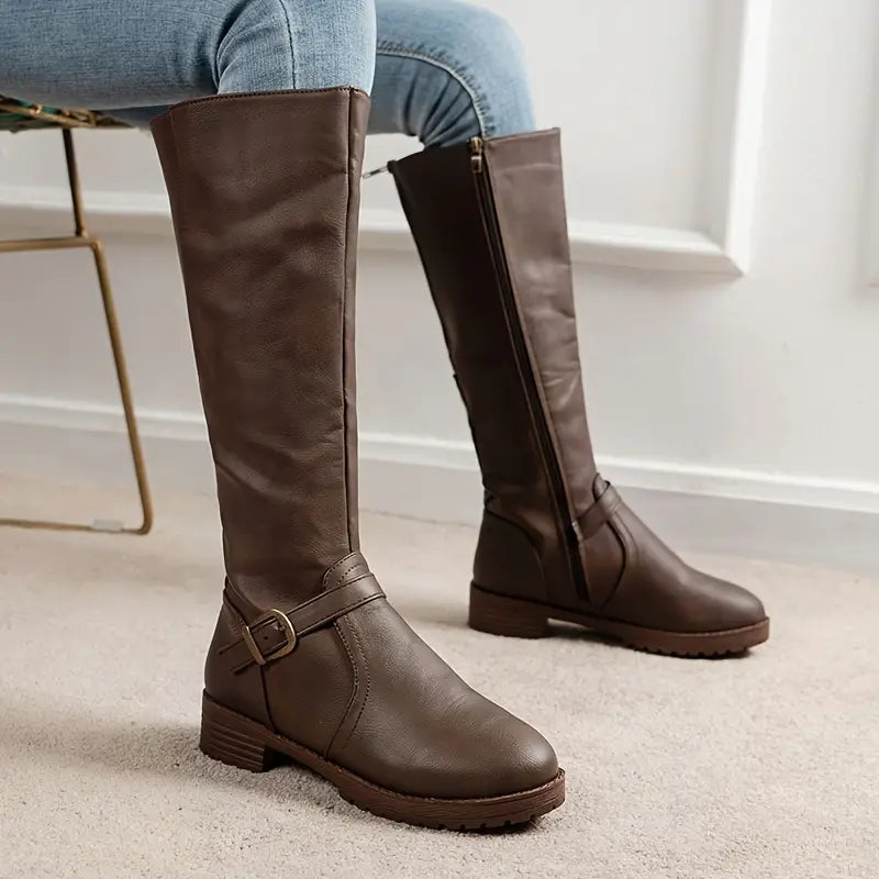 Heidi-Mode | Leder Kniehohe Stiefel mit Absatz für Frauen