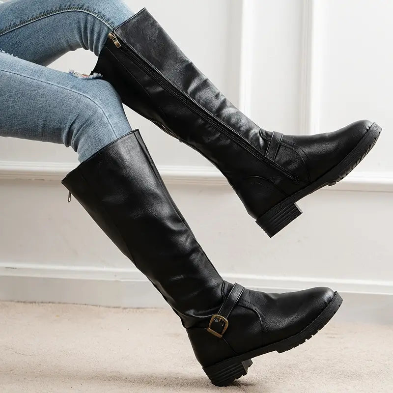 Heidi-Mode | Leder Kniehohe Stiefel mit Absatz für Frauen