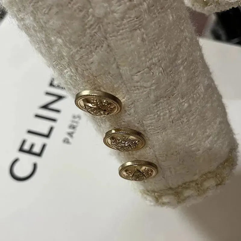 Heidi-Mode | Gold Button Kurze Tweedjacken für Damen
