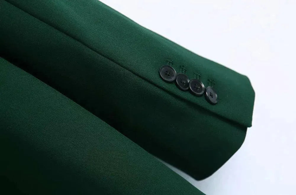 Heidi-Mode | Grüner Doppelreihiger Blazer Damen - Lässig - Einstufig - Unmustered