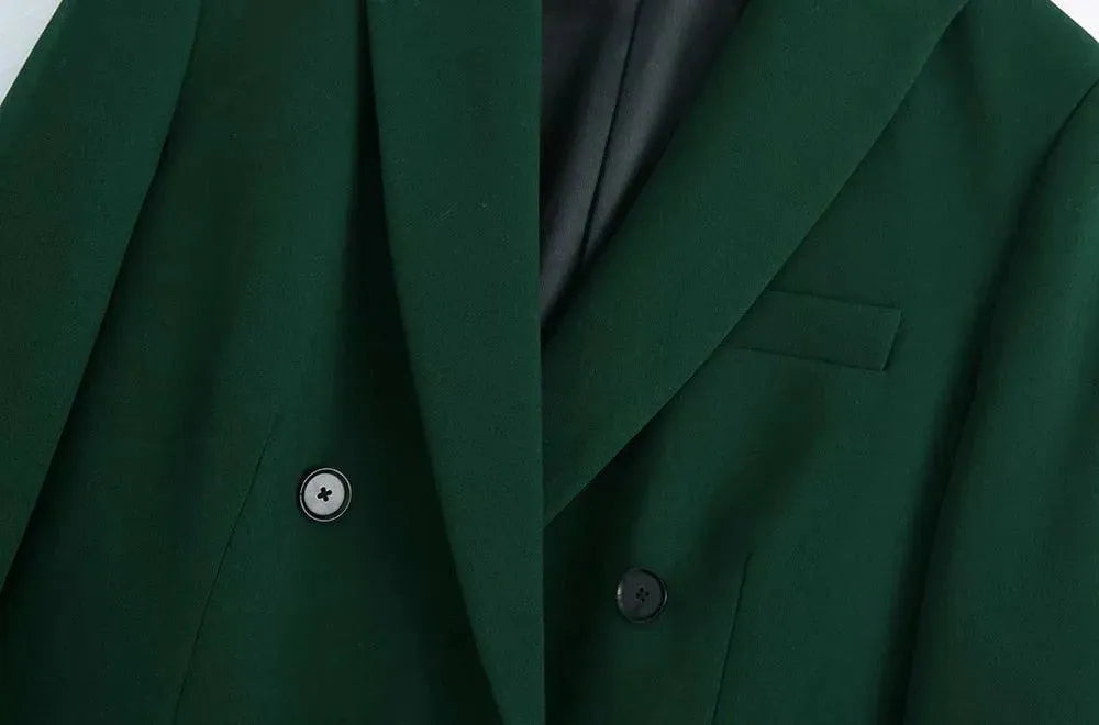 Heidi-Mode | Grüner Doppelreihiger Blazer Damen - Lässig - Einstufig - Unmustered
