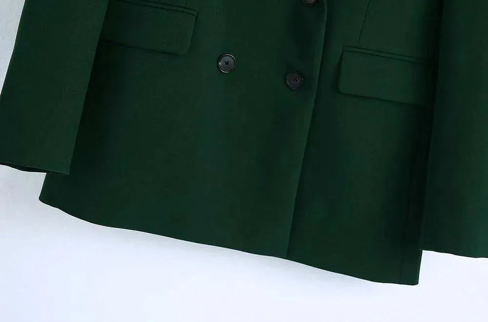 Heidi-Mode | Grüner Doppelreihiger Blazer Damen - Lässig - Einstufig - Unmustered