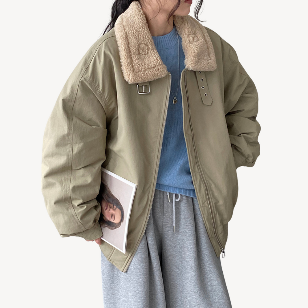 Heidi-Mode | Damen Shearling Kragen Pufferjacke