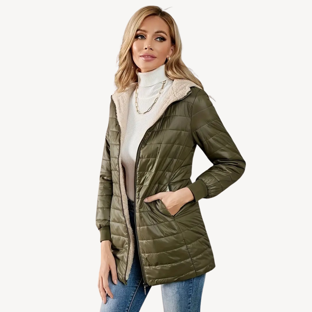 Heidi-Mode | Damen Kunstpelz Futter Gesteppte Kapuzenjacke