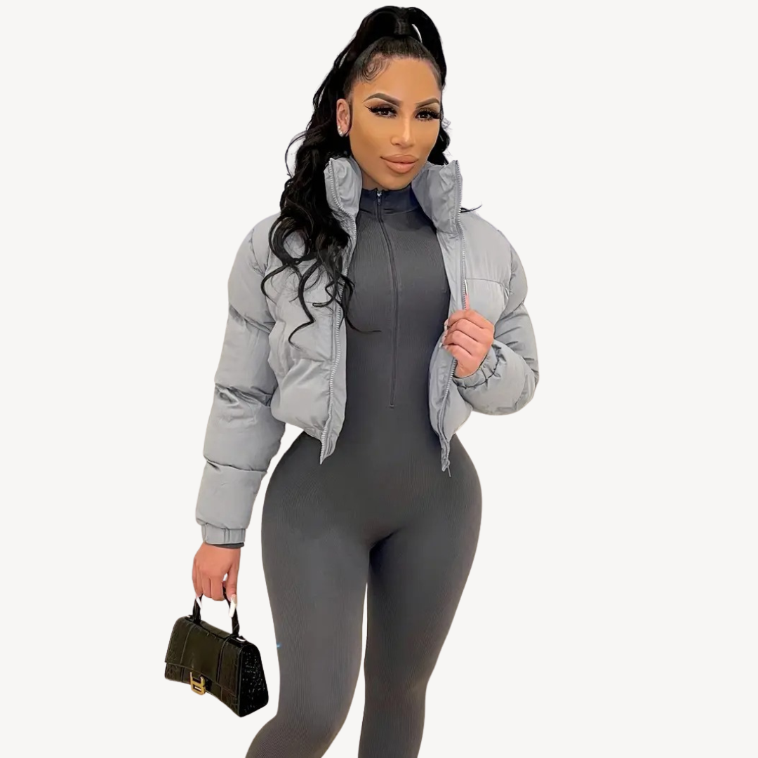 Heidi-Mode | Damen Cropped Puffer Zip Jacke