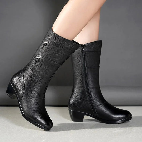Heidi-Mode | Damen Mid-Calf Plattform Keil Absatz Chunky Heel Stiefeletten