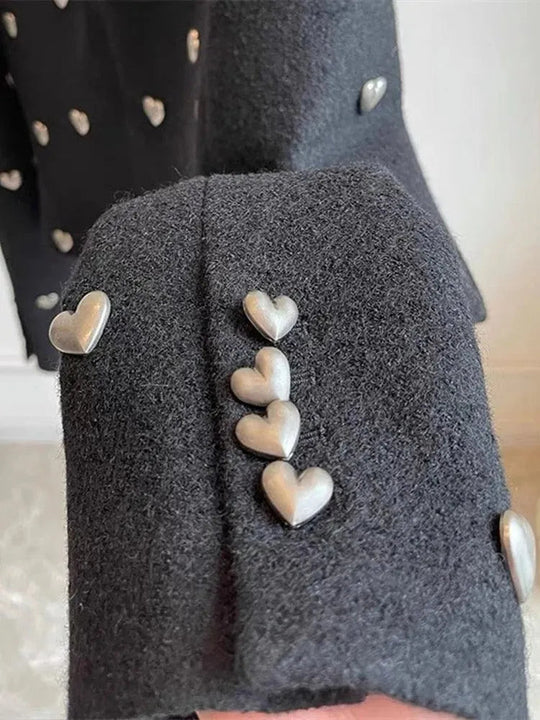 Heidi-Mode | Herzmuster Schwarze Wolltweedjacke Damen