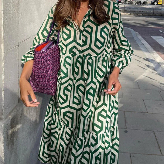 Heidi-Mode | Langärmliges Kleid Mit Geometrischem Muster