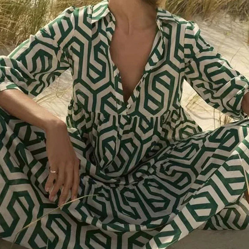 Heidi-Mode | Langärmliges Kleid Mit Geometrischem Muster