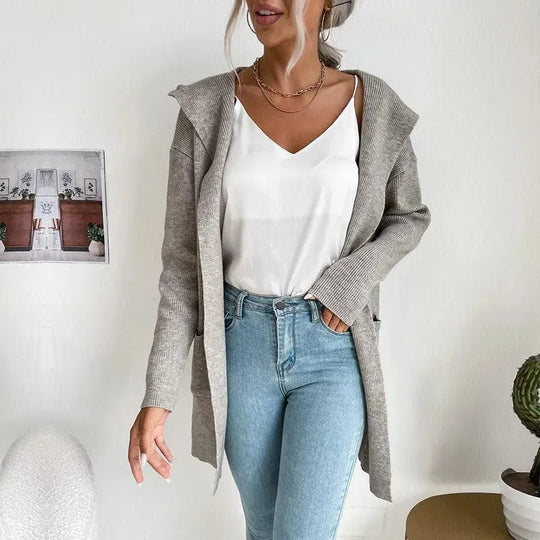 Heidi-Mode | Eleganter Damen Strickjacke Pullover mit Fein Gestricktem Muster