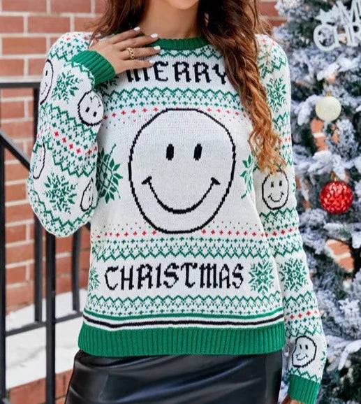 Heidi-Mode | Smiley Face Schneeflocken Muster Pullover