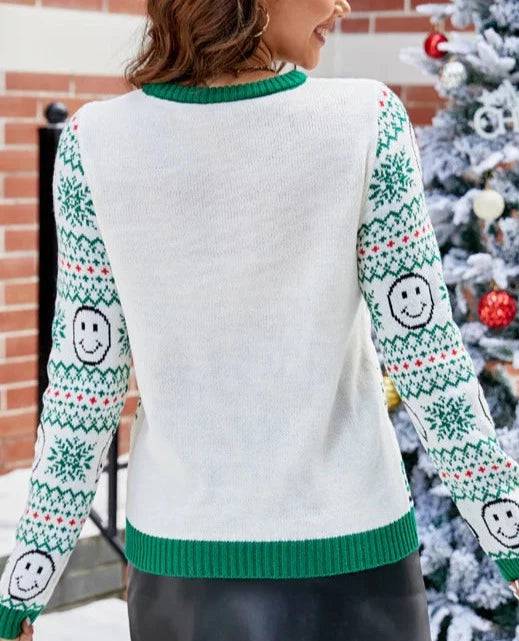 Heidi-Mode | Smiley Face Schneeflocken Muster Pullover