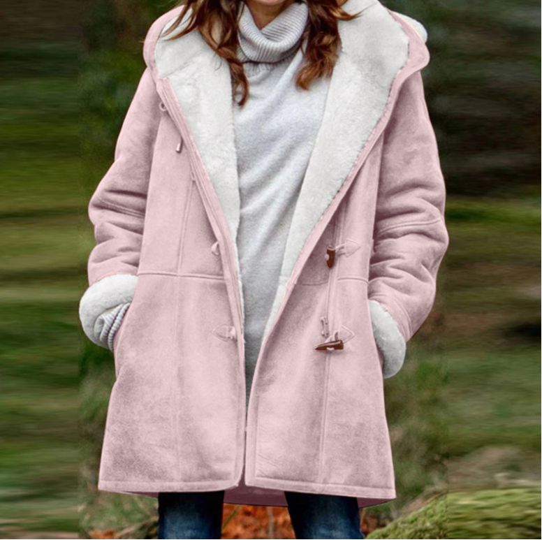Heidi-Mode | Lammfelljacke Weich und Warm Kapuze & Toggle-Verschluss Futter Komfort