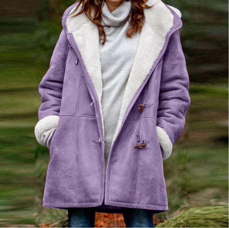 Heidi-Mode | Lammfelljacke Weich und Warm Kapuze & Toggle-Verschluss Futter Komfort