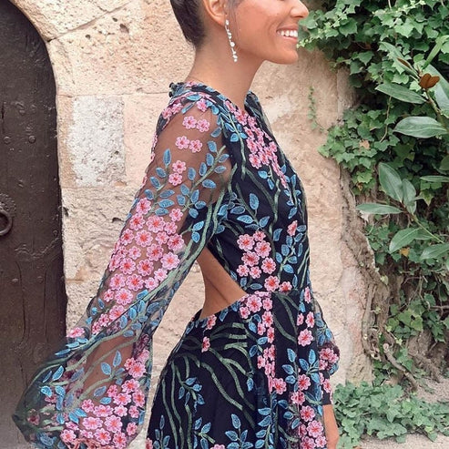 Vintage Blumen rückenfreies Maxikleid