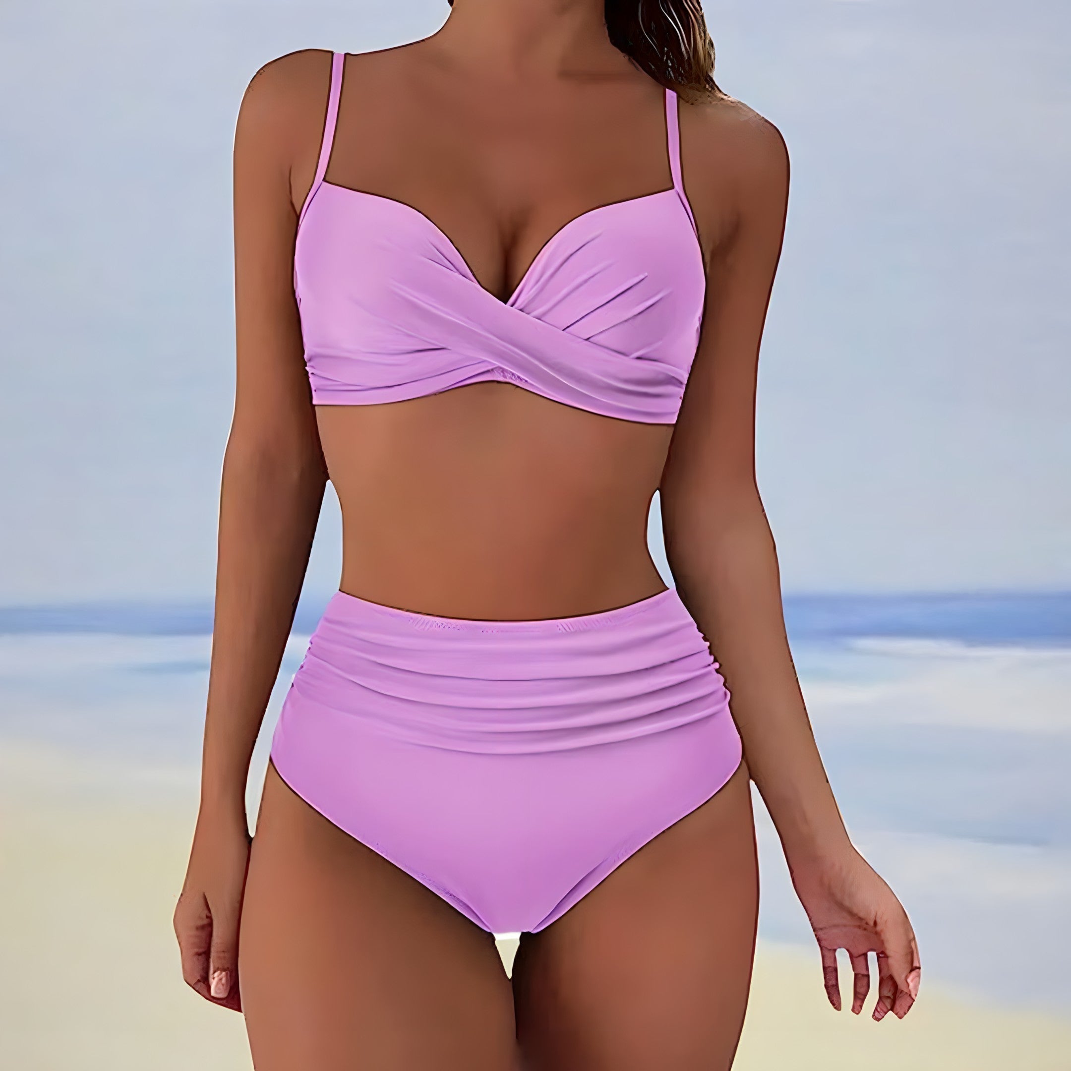 Heidi-Mode | Damen Wickel Badeanzug Set Hoher Bund
