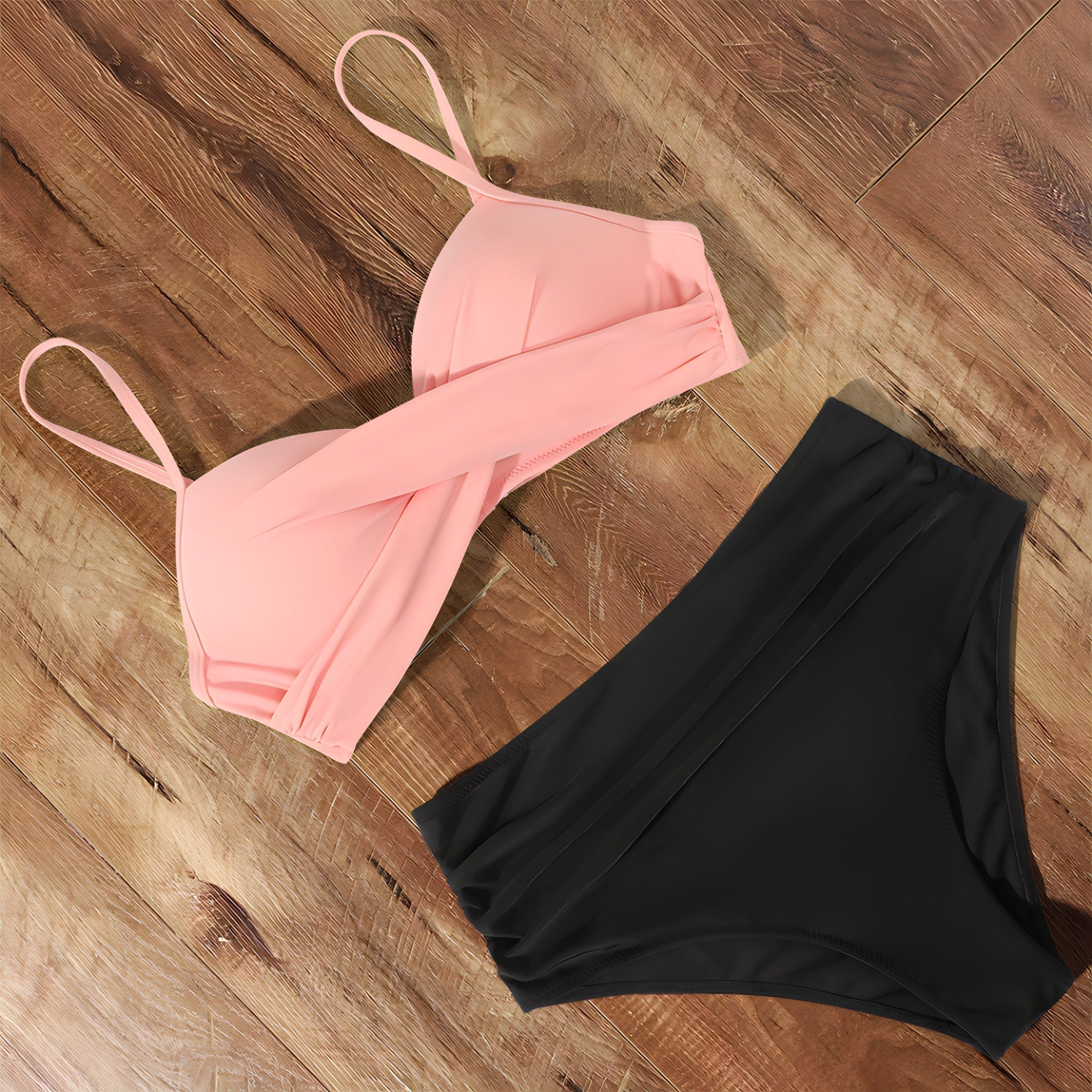 Heidi-Mode | Damen Wickel Badeanzug Set Hoher Bund