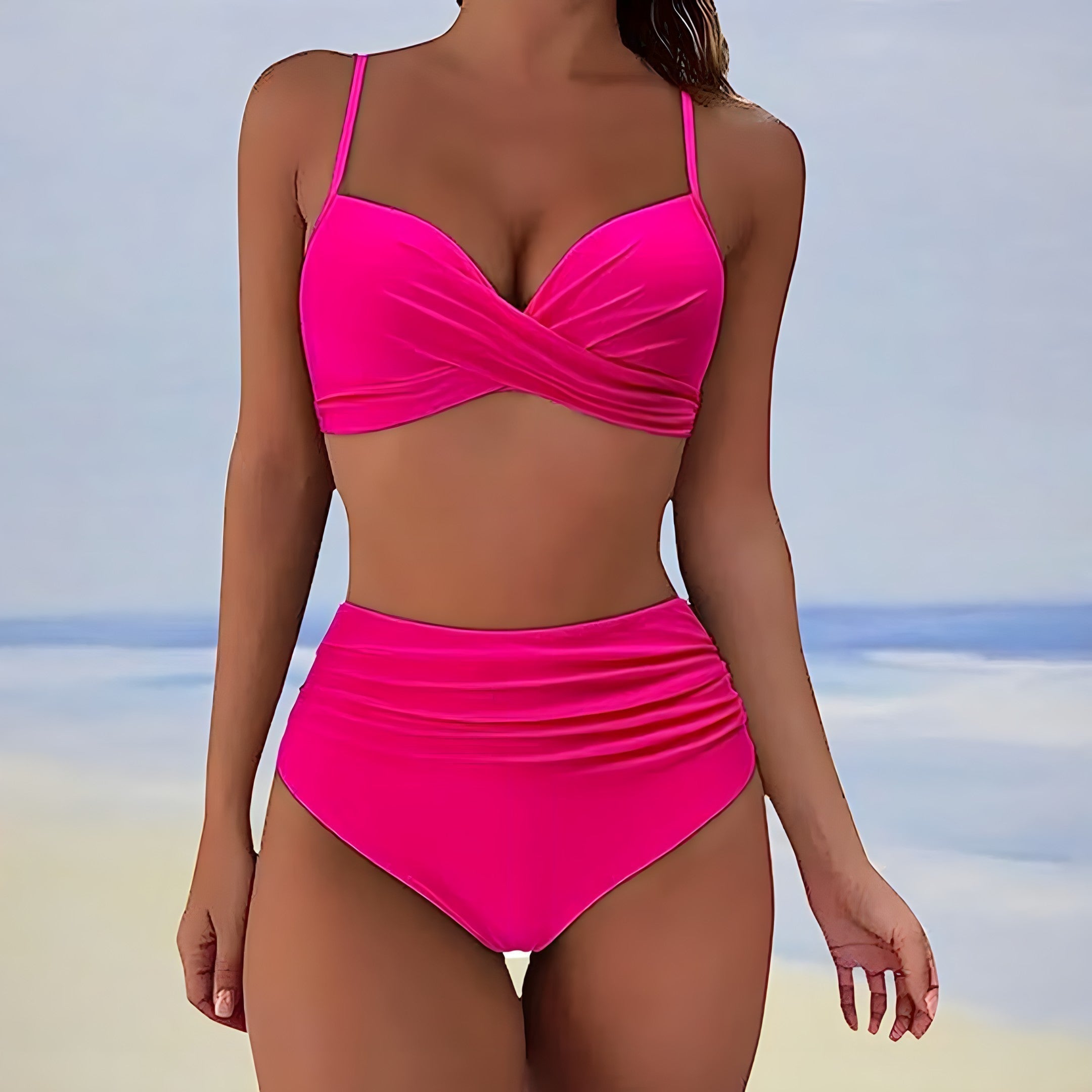 Heidi-Mode | Damen Wickel Badeanzug Set Hoher Bund