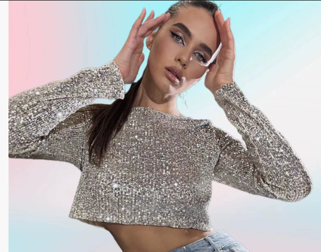 Heidi-Mode | Elegantes Pailletten-Cropped-Top