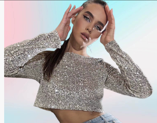 Heidi-Mode | Elegantes Pailletten-Cropped-Top