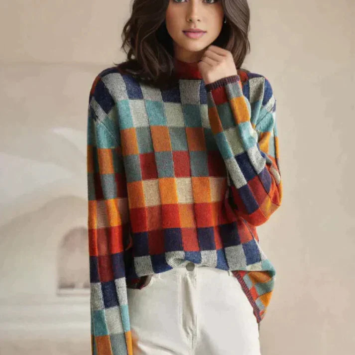 Patchwork-Rollkragenpullover