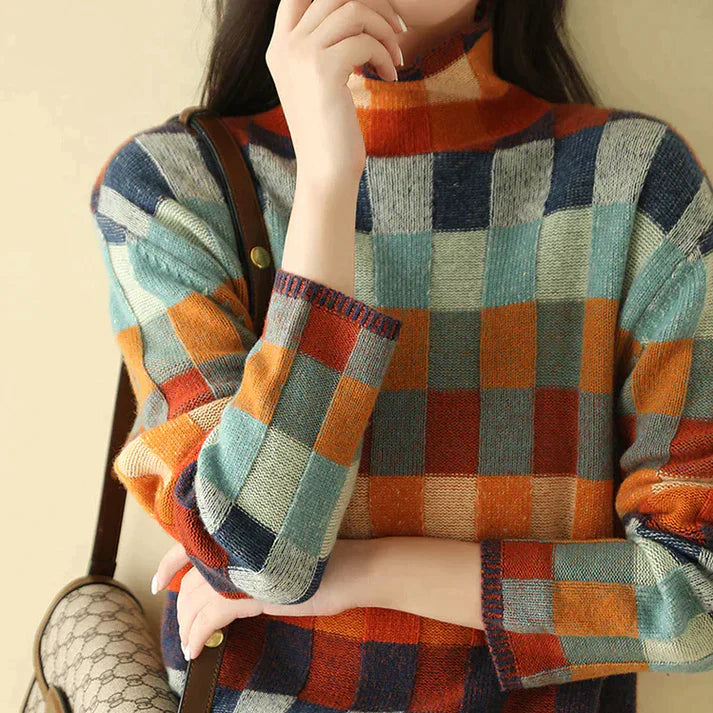 Patchwork-Rollkragenpullover