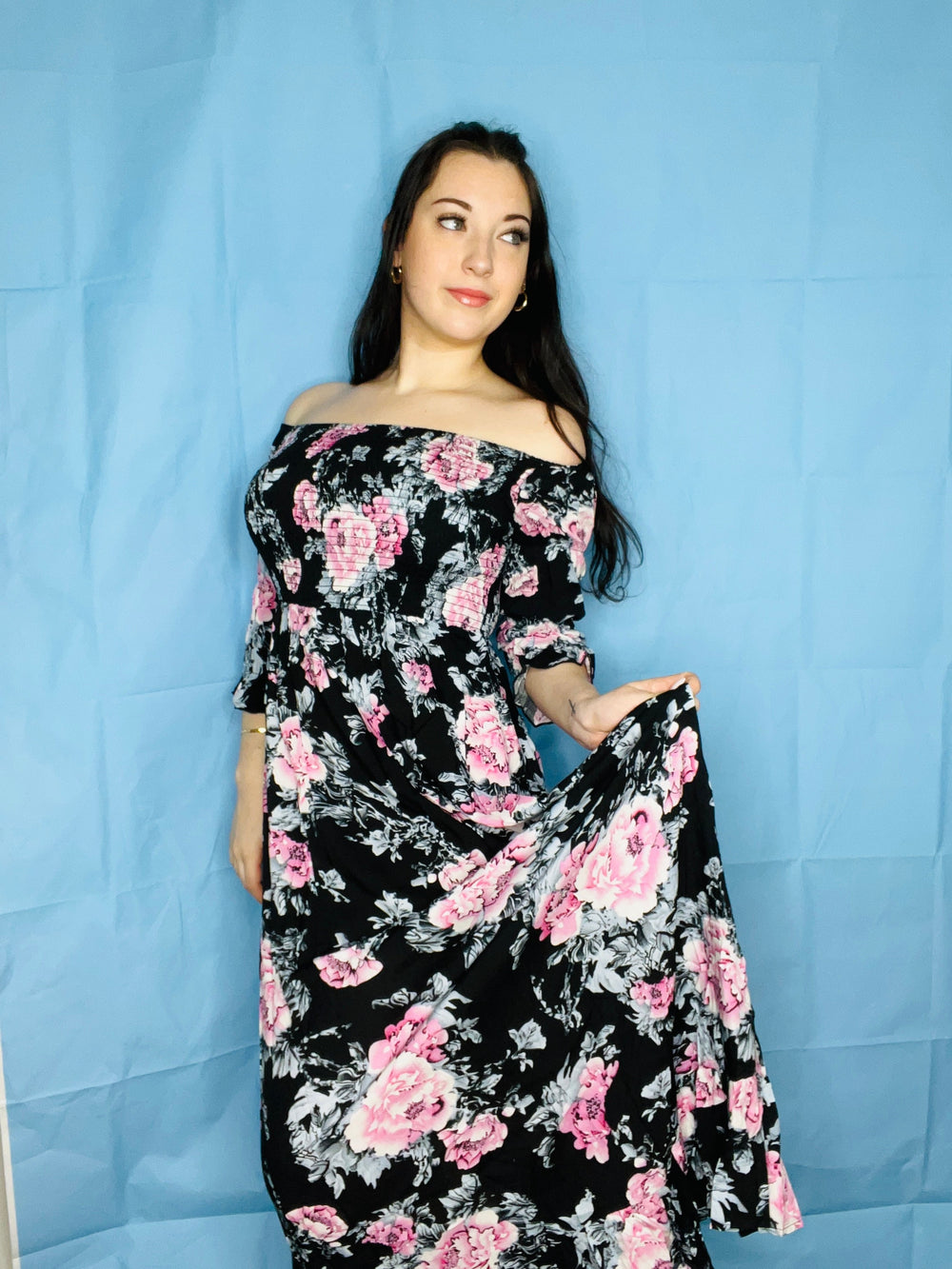 Heidi-Mode | Langes Blumenkleid mit Umgeschlagenen Ärmeln