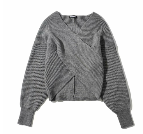 Heidi-Mode | Stylischer Strickpullover mit gekreuzter Vorderseite und V-Ausschnitt