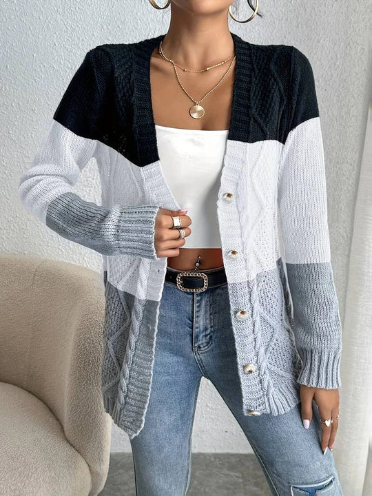 Heidi-Mode | Kleurblok Vest Met Knoopsluiting