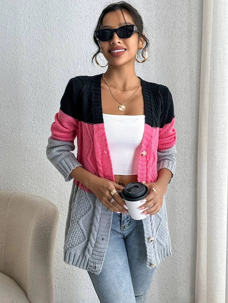 Heidi-Mode | Kleurblok Vest Met Knoopsluiting