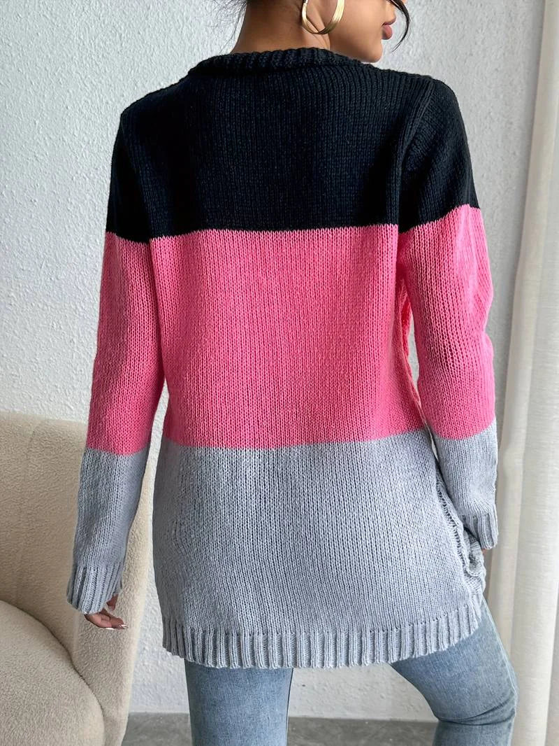 Heidi-Mode | Kleurblok Vest Met Knoopsluiting